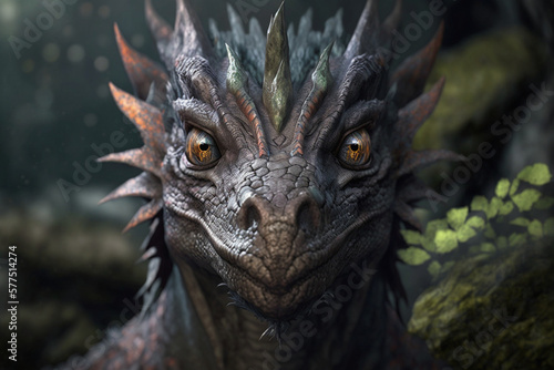 close-up of a dragon's face, Generative AI © scrawled soul