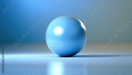 a blue ball sitting on top of a white table next to a blue wall. generative ai