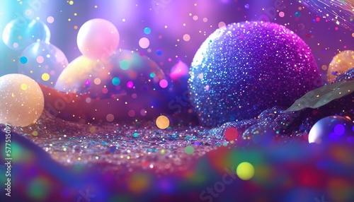  a bunch of balls that are in the air with glitter. generative ai