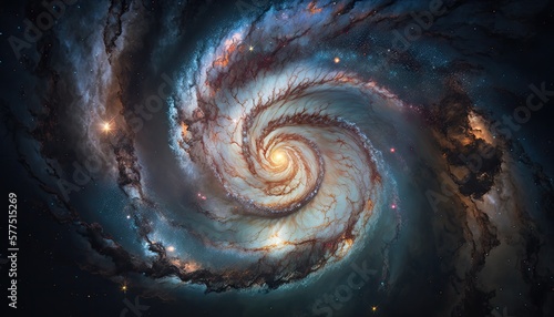 Abstract spiral galaxy in the dark. Space cosmos universe. Science astronomy background wallpaper.