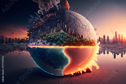Global climate change concept. Earth planet suffering from global warming. Generative AI
