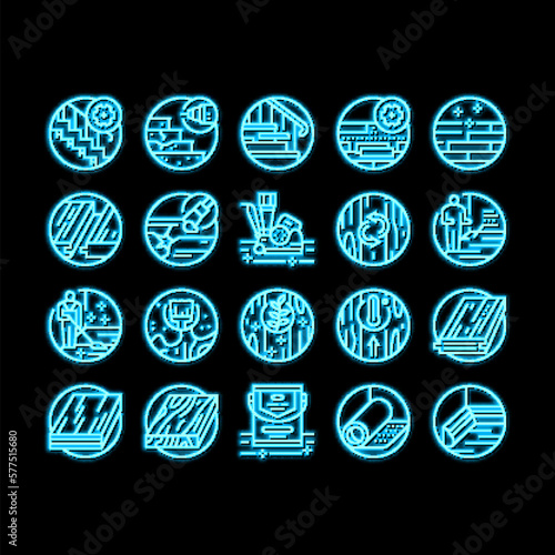 Hardwood Floor And Stair Renovate neon glow icon illustration