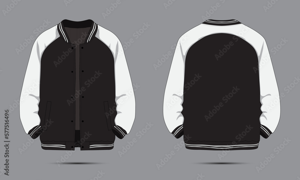 Black and white varsity jacket mockup front and back view Stock Vector ...