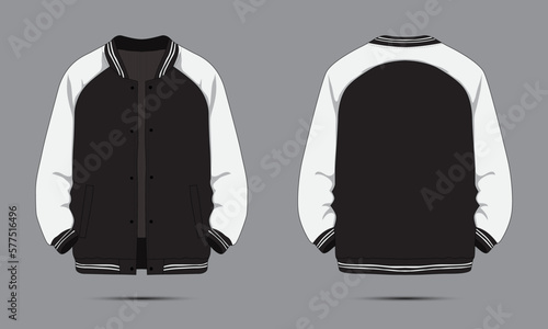 Black and white varsity jacket mockup front and back view