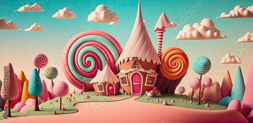 ai midjourney generative fantasy illustration of a small cute candyland © Claudia Nass