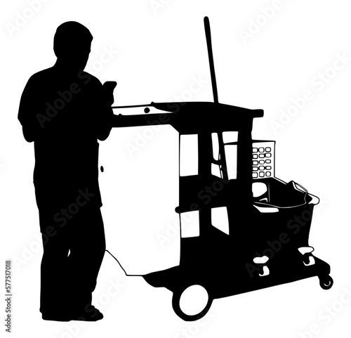 Illustration of a housekeeper checking his phone.