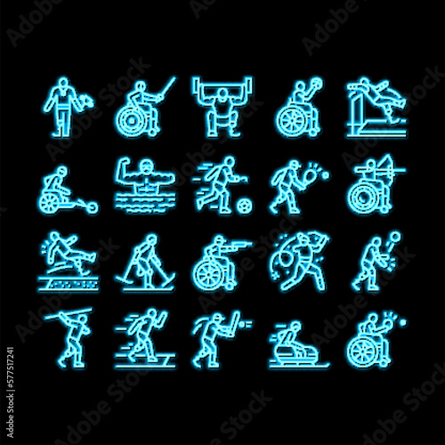Handicapped Athlete Sport Game neon glow icon illustration