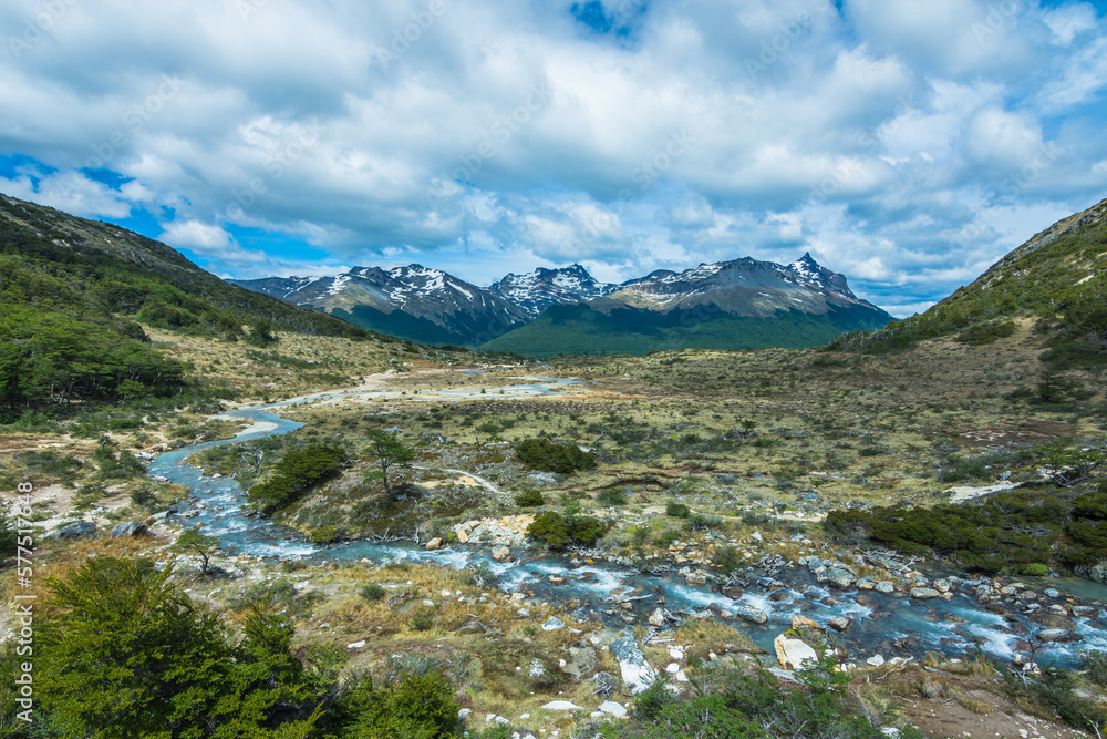 Landscape of Argentine Patagonia at the trail to Laguna Esmeralda (Emerald Lake) - Ushuaia, Argentina
