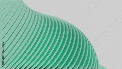 White background with volumetric spring. Design. An animated red and green spring that moves apart in different parts in turn.