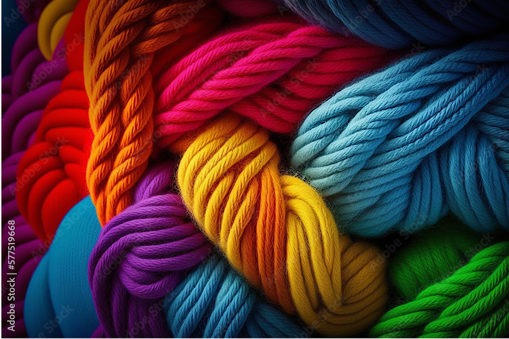 close up of colorful yarn generative ai