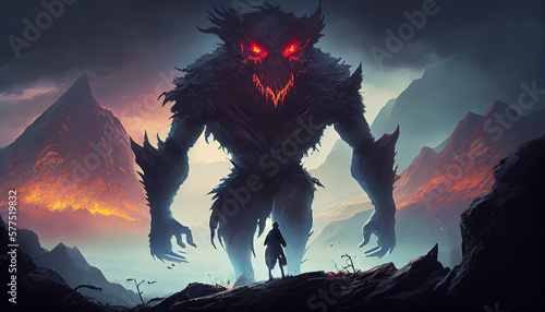A Huge Monster With Shaggy Fur and Glowing Red Eyes Generative AI