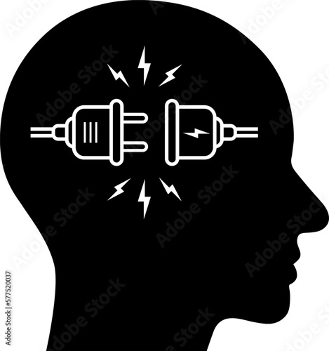 Flat icon of electric plug in as a concept mental switch and inclusion of consciousness