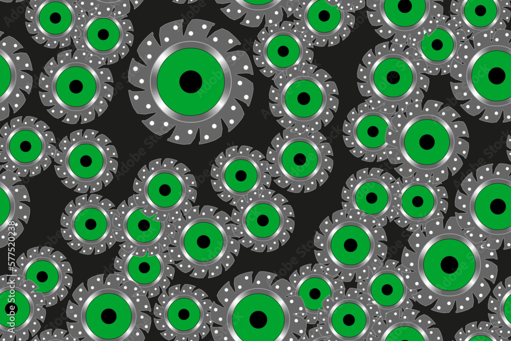 Green Circulation Saws Seamless Pattern Background, Vector Illustration Green Circulation Saws Seamless Pattern Background, Vector Illustration