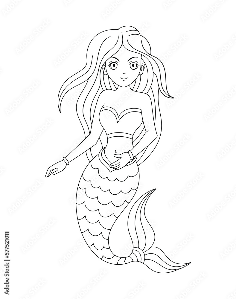 Mystical Mermaid Line-Art Vector Graphic for Fantasy Designs Mystical Mermaid Line-Art Vector Graphic for Fantasy Designs