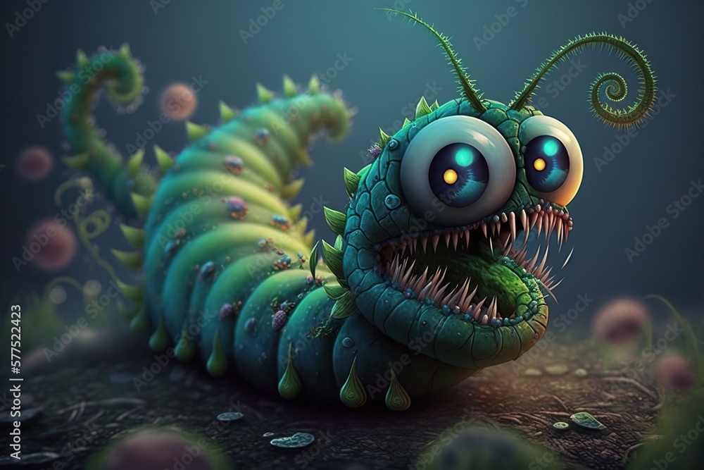 Zombie worm, concept of Parasite and Decay, created with Generative AI