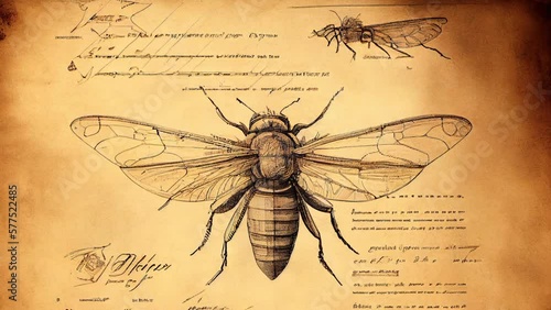 The sketch of the anatomy of the bee in a paper as seen inside the gallery AI generated
