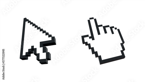 Pixel mouse cursor and hand pointer icon. Clipart image isolated on white background. Vector 10 eps.