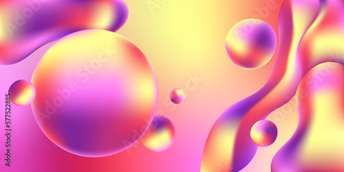 Banner with abstract colorful blobs. Promotional fluid poster background. Vector illustration
