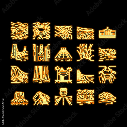 North America Famous Landscape neon glow icon illustration