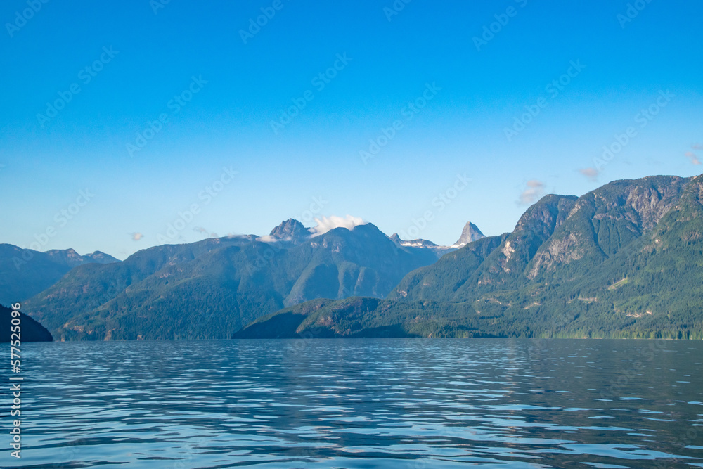 Mountains on Summer Day Along Strait of Georgia in Vancouver Island, British Columbia, Canada