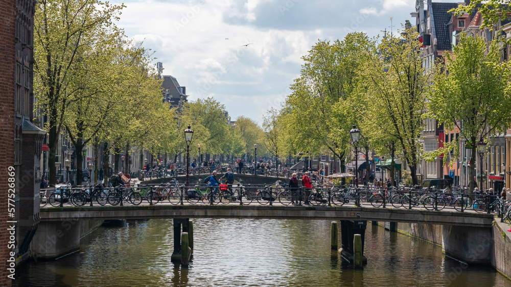 Everyone is out with their bikes on a brilliant spring day in Amsterdam.