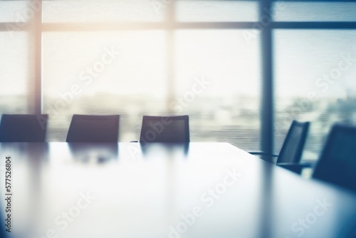 Unfocused, Blur phototography. Empty executive office with large windows. Business background . mockup. Generative AI