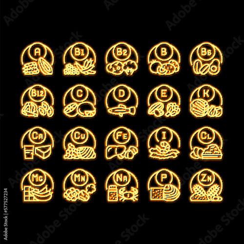Vitamin Mineral Medical Complex neon glow icon illustration