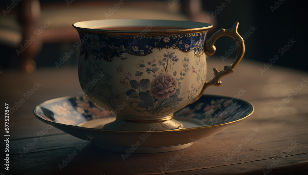 Fototapeta premium vintage cup of tea coffee on a table Generative AI, Generativ, KI