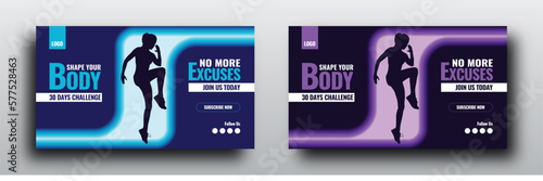 Gym and fitness youtube video thumbnail or fintess training web banner 