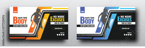 Gym and fitness youtube video thumbnail or fitness training web banner
