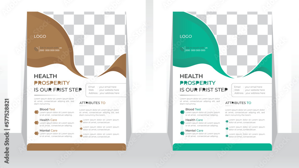 medical business flyer template with abstract shape and flyer brochure cover vector in A4 size Flyer Colorful concepts and design, perfect for creative professional business and grow your hospital. 
