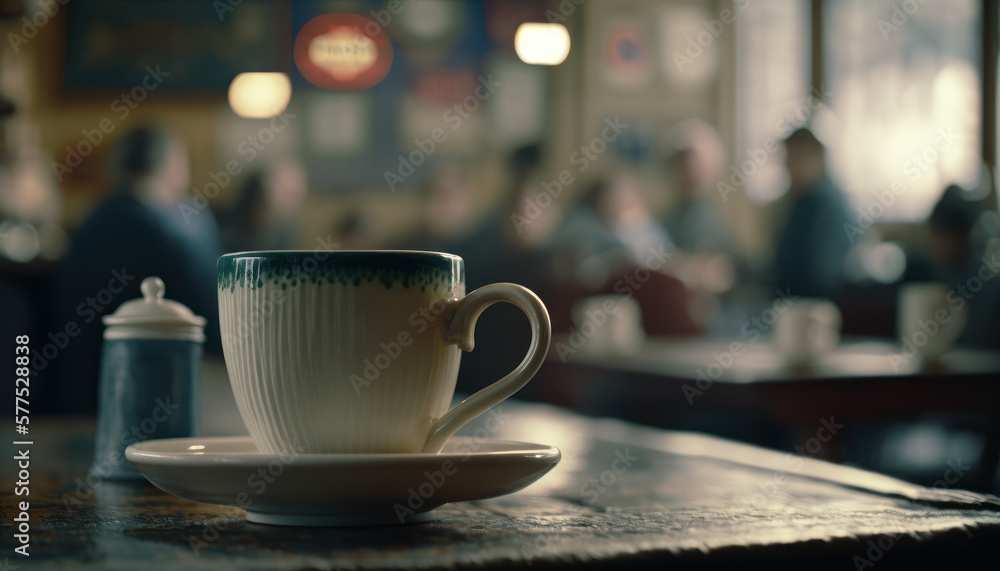 cup of tea coffee at a cafe/ restaurant Generative AI, Generativ, KI