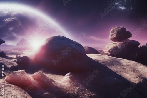 Broad view of an alien planet's surface, created with Generative AI technology