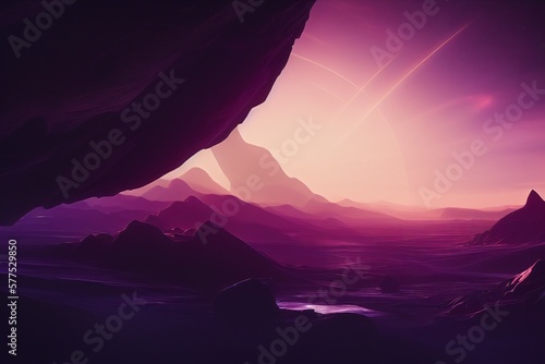Broad view of an alien planet's surface, created with Generative AI technology