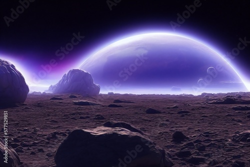 Broad view of an alien planet's surface, created with Generative AI technology