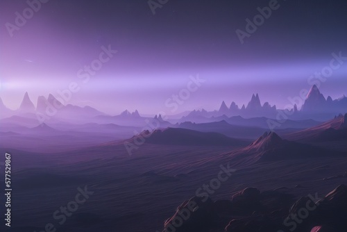 Broad view of an alien planet's surface, created with Generative AI technology