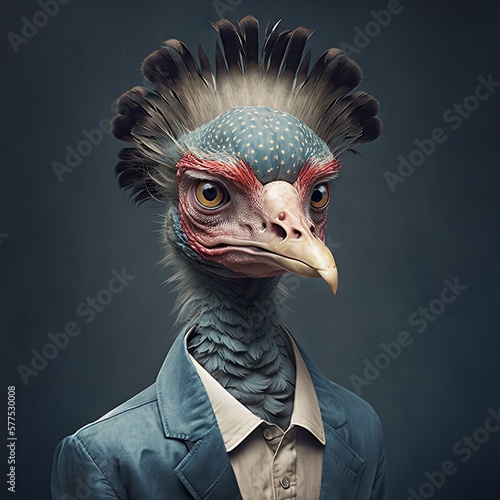  chicken in pin striped suit, generative ai photo