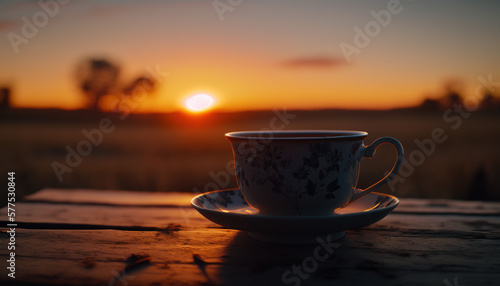 cup of tea in the sunset, nature Generative AI, Generativ, KI