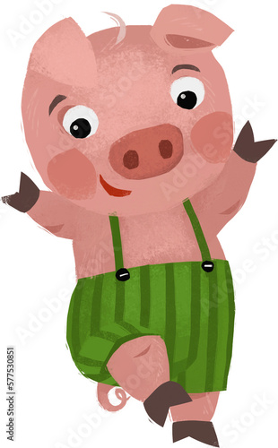 cartoon scene with farmer funny pig rancher doing something happy isolated illustration for children