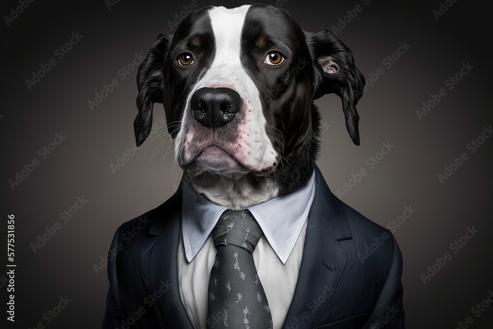 Portrait of dog in a business suit, generative ai