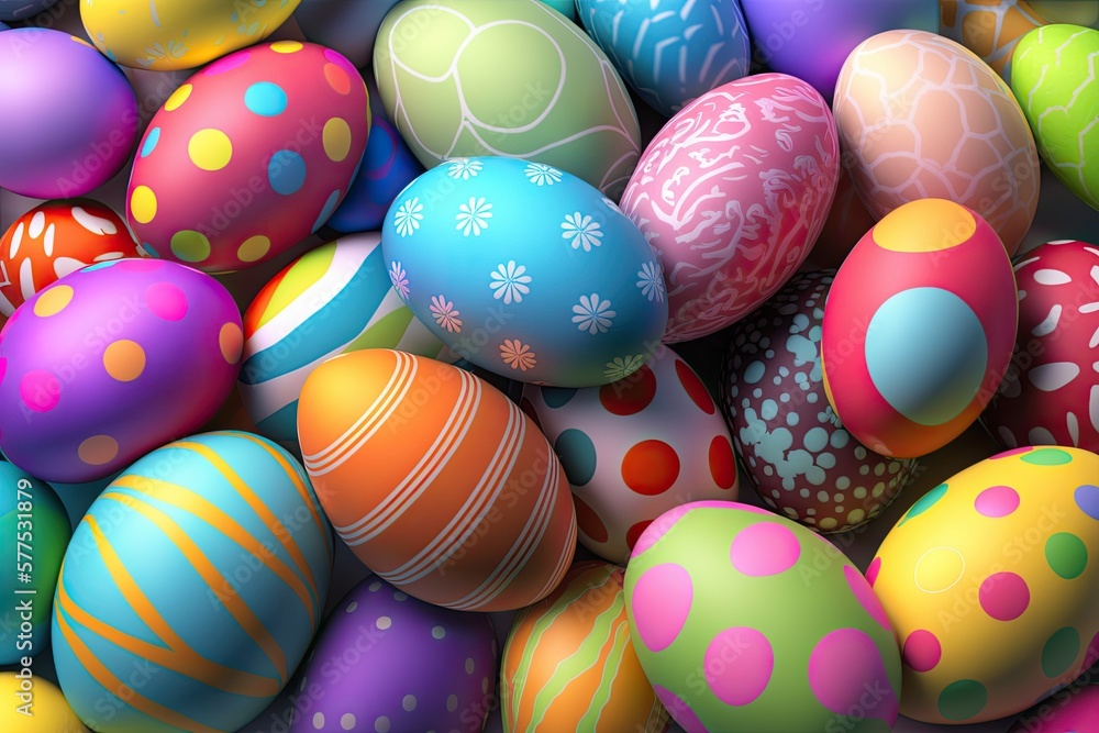 Pile of colorful Easter eggs, background, illustration, generative ai Pile of colorful Easter eggs, background, illustration, generative ai