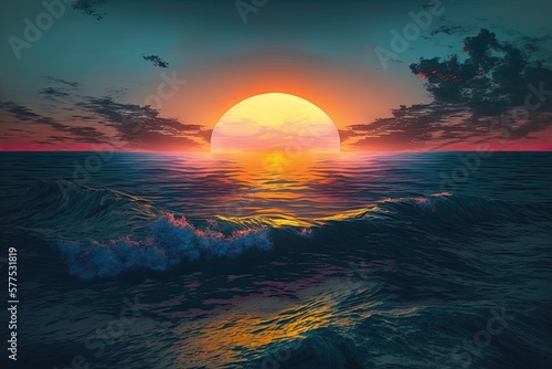 great sunset over the ocean, background, illustration, generative ai