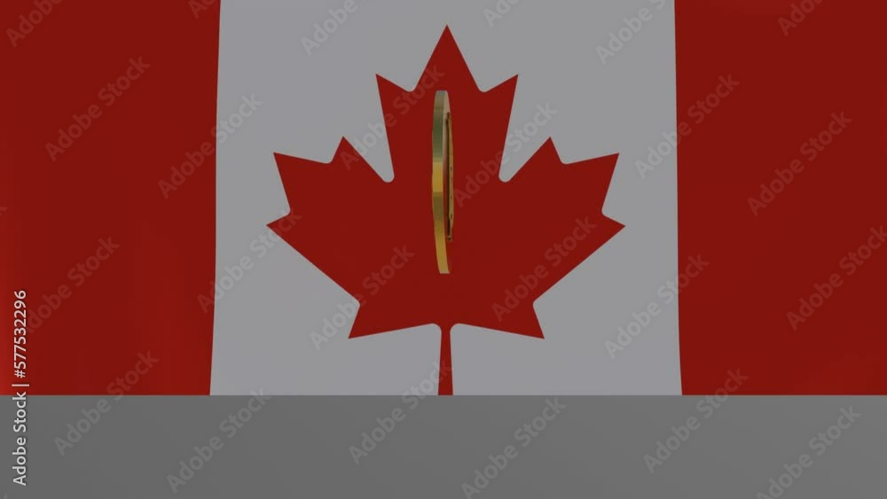 Bitcoin bouncing and spinning in front of Flag of Canada Bitcoin bouncing and spinning in front of Flag of Canada