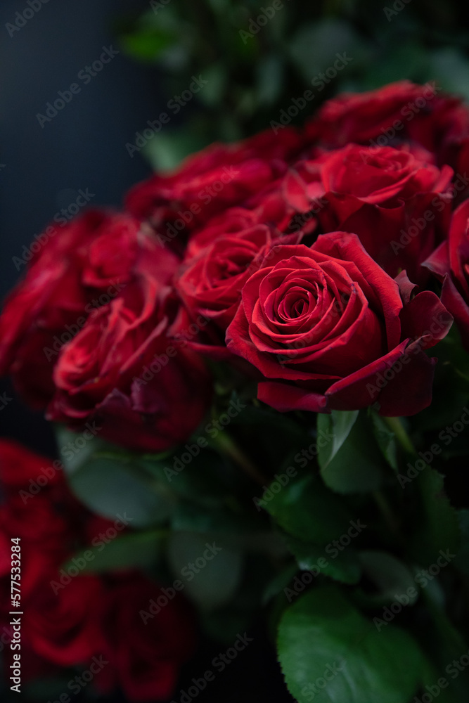 Fresh cut red roses bouquet in the flower garden shop. Fresh cut red roses bouquet in the flower garden shop.