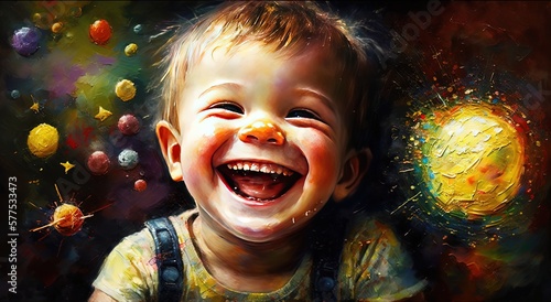 paint like illustration of a kid laughing loud, Generative Ai photo
