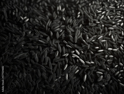 Abstract black geometric background Various rice seed shapes Flat lay created with Generative AI technology