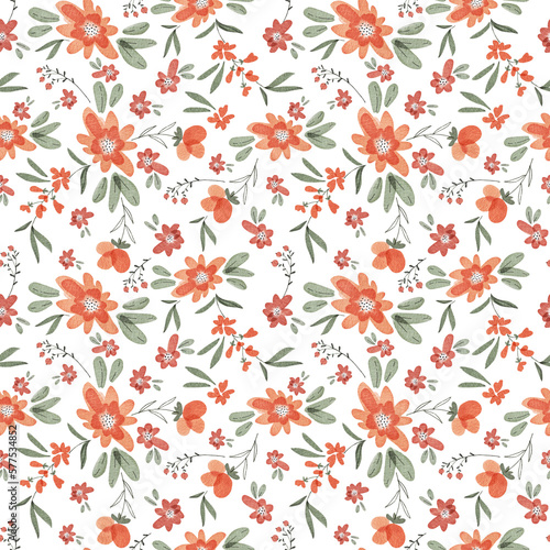 Seamless pattern with delicate orange small flowers.