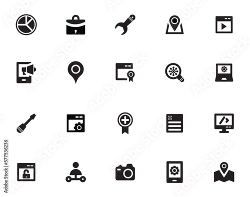 Seo and Digital Marketing icon set. Digital marketing icon set. Containing seo, content, website, social media, sales and online advertising. Solid vector symbol collection. Line with editable stroke