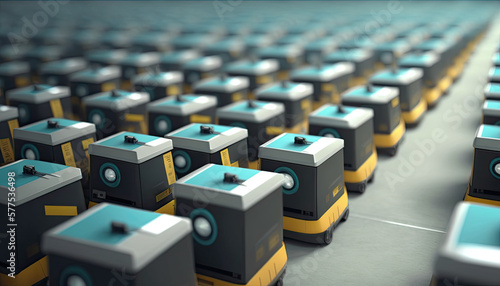 An army of robots efficiently sorting hundreds of parcels per hour(Automated guided vehicle) AGV
