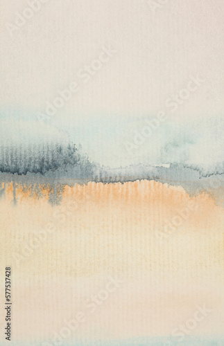 Art wet flow watercolor landscape smear blot painting. Abstract texture color stain brushstroke paper background.